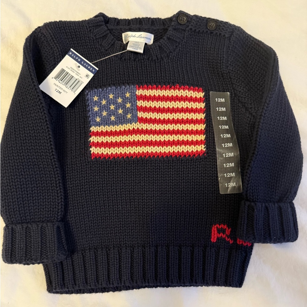 Ralph Lauren Navy Knit Baby Sweater 12 Mos